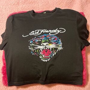 Ed Hardy Black Tee with Vibrant Tiger Design